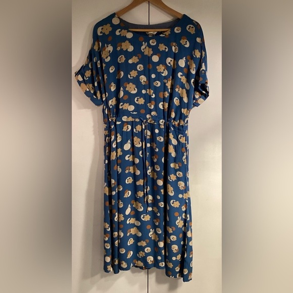 White Stuff blue drawstring dress, viscose, mid length, Size 10 - Picture 5 of 15